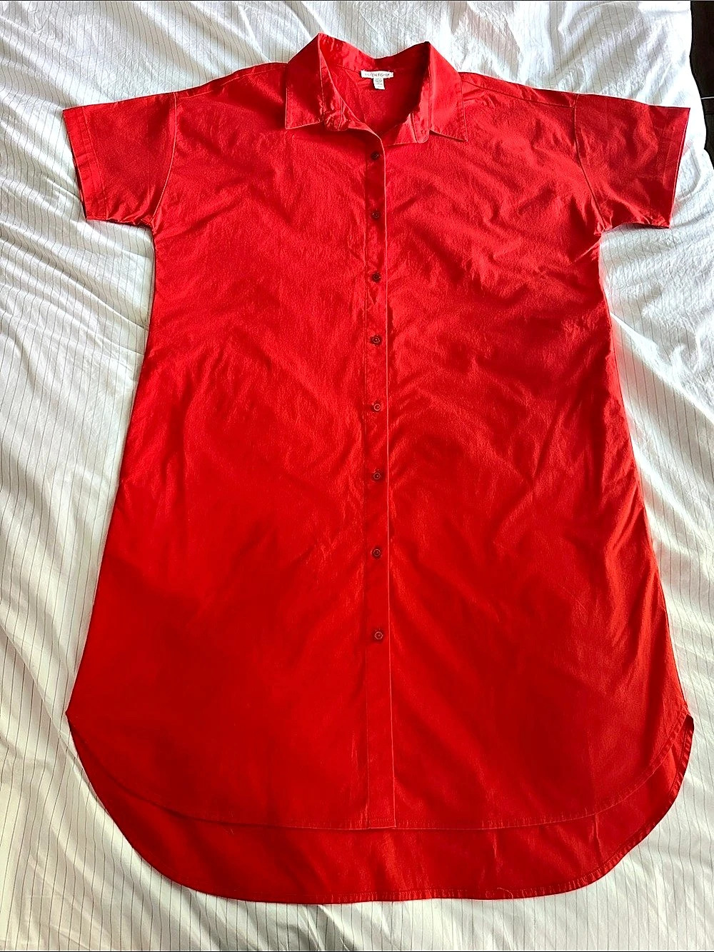 Eileen Fisher Organic Cotton Red Button Down Shirt Dress Size Medium